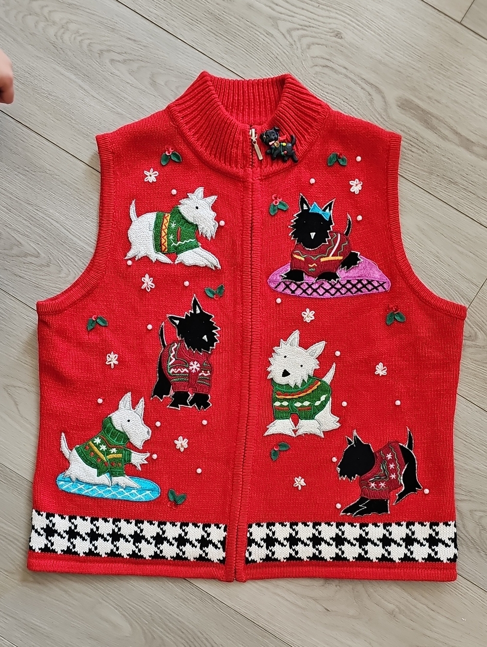 Studio Joy Ugly Christmas Sweater Vest Scottie Dog Ramie Applique, Small